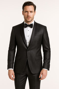 Mens Shiny Black Glitter Tuxedo with Satin Shawl Lapel – Ultra Slim Fit Sparkle Suit for Weddings, Proms & Formal Events