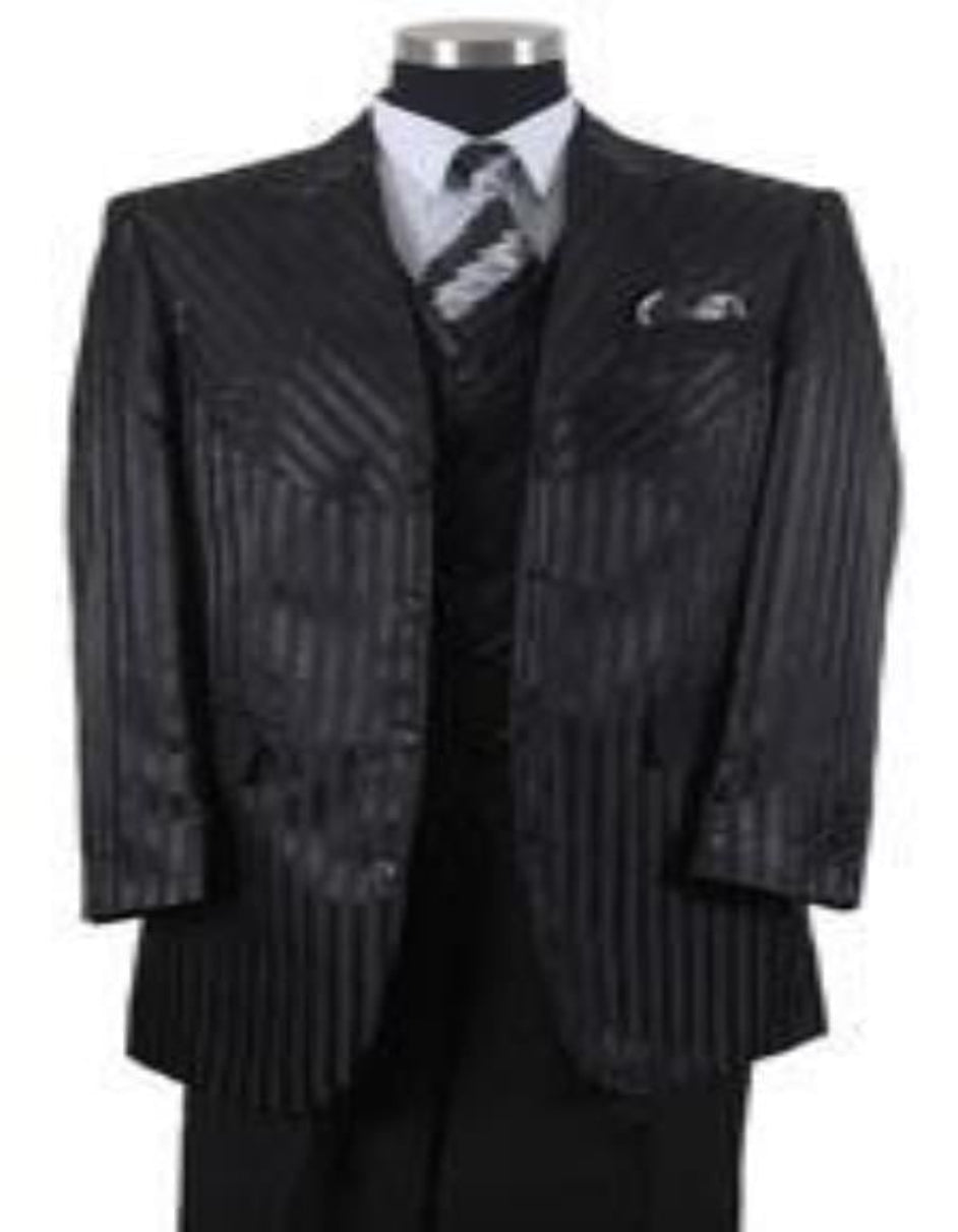 Men's Designer Wool Stitched Black 3pc Zoot Suit main image 1