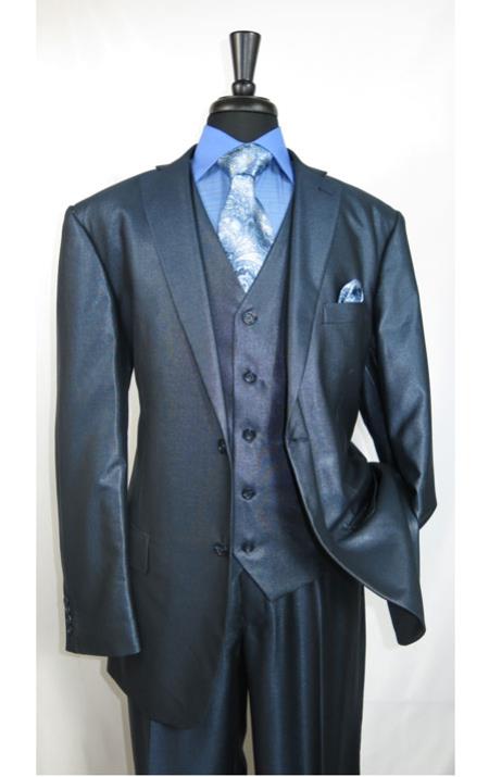 Mens Three Piece Suit - Vested Suit Slim Fit Suit Mens Light Grey thick mandarin banded collar Two Button Suit main image 0