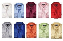 Fashion Shiny Satin Dress Shirt Set w/ Tie And Handkerchief Multi-color Men's Dress Shirt