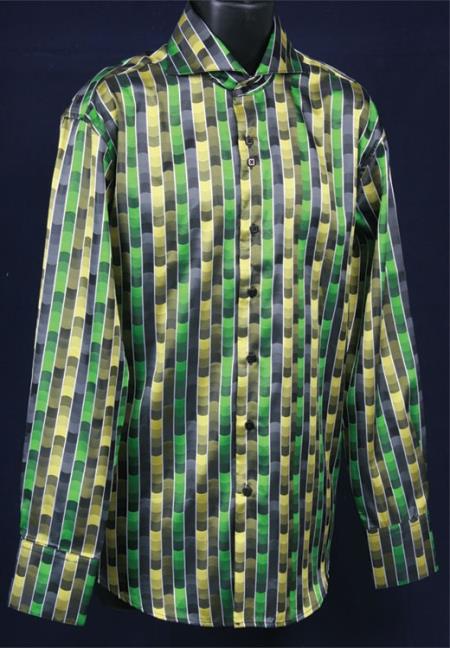 Men'S Green Shiny Flashy Satin Luxurious Shirt