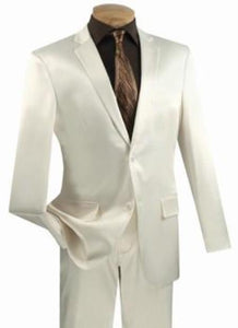 Shiny Sharkskin Metallic 2 Button Suits Off-White