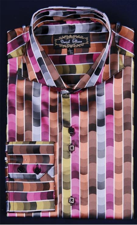 Men'S Fuschia Shiny Flashy Satin Luxurious Shirt