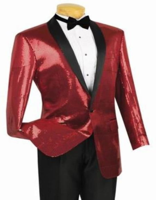 Shiny Sharkskin Metallic Scarlet Red Sequin Formal Sportcoats Jacket