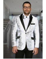 Men'S Shiny Sequin 1 Button White & Black Blazer ~ Black Dinner Jacket