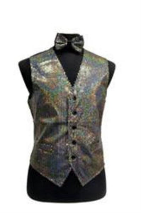Sparkly Bow Tie Satin Shiny Sequin Dress Tuxedo Wedding Vest/Bow Tie Set Silver Grey - Men'S Neck Ties - Mens Dress Tie - Trendy Mens Ties