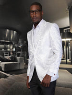 Floral Men'S Satin Shiny Dinner Jacket Blazer Paisley Sport Coat Flashy Silky Satin Stage Fancy Stage Party Dance Jacket White Fashion Tuxedo For Men