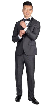 Men's Side Vents Charcoal Slim Fit Tuxedo with Black Shawl Lapel  Slim Fit Black Tuxedo - Skinny Fit Tuxedo - Mens Grey And Black Tuxedo Wedding - Charcoal Grey Tuxedo