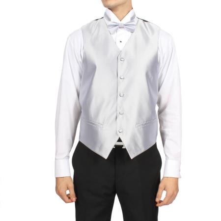 Men's Silver 4-Piece Men's Vest Set Also available in Big and Tall Sizes