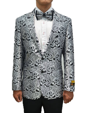 Mens Paisley Dinner Jacket Blazer in Silver Grey - Men's Tuxedo USA