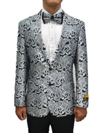 Mens Paisley Dinner Jacket Blazer in Silver Grey