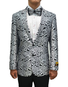 Mens Paisley Dinner Jacket Blazer in Silver Grey