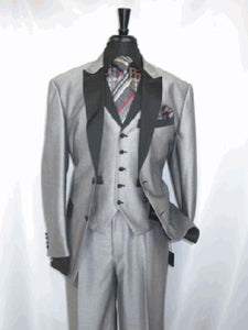 Men's Peak Sateen Lapel Two Toned Tuxedo Suit Jacket SharkSkin Grey