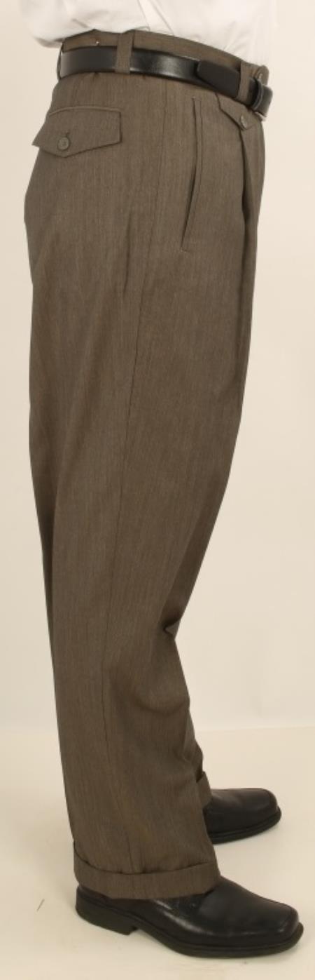 Men'S Wide Leg Single Pleated Pants Greenish Charcoal Men'S Wide Leg Trousers - Cheap Priced Dress Slacks For Men On Sale