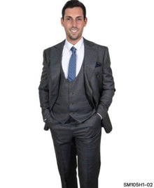 Mens Six Button Double Breasted Peak Lapel Hybrid Fit Suit Grey Blue