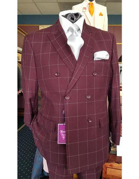 Men's Six Button Double Breasted Peak Lapel Jacket In Burgundy