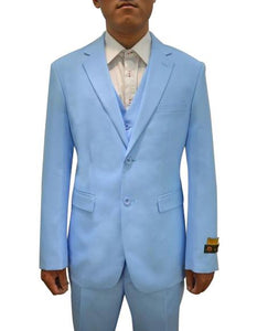 Men's Sky Blue Vested 3 Piece Suit Sky Blue