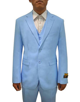 Men's Sky Blue Vested 3 Piece Suit Sky Blue