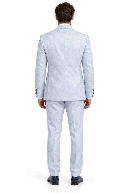 Men Paisley Suit Color Jacket Pants Sky Powder Blue - Light blue  Prom Floral Pattern Wedding Groom