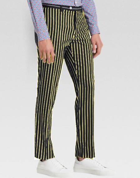 Men's Slacks Black Ganagster Chalk Striped