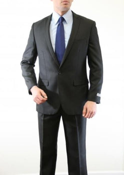 Men's Black Two Piece Single Button Peak Lapel Wool Fabric Slim Fit Suit