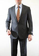 Men's Single Button Peak Lapel Wool Fabric Two Piece Slim Fit Suit Grey