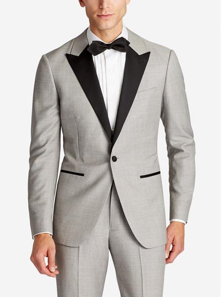 Men's Slim Fit Peak Lapel Wool Grey Tuxedo Suit Jacket