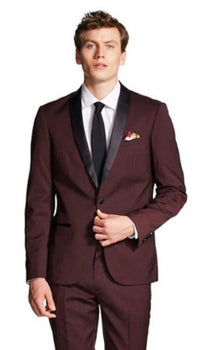 Men'S Slim Fit With Front Button Shawl Collar Jacket Black And Burgund —  MensUSA