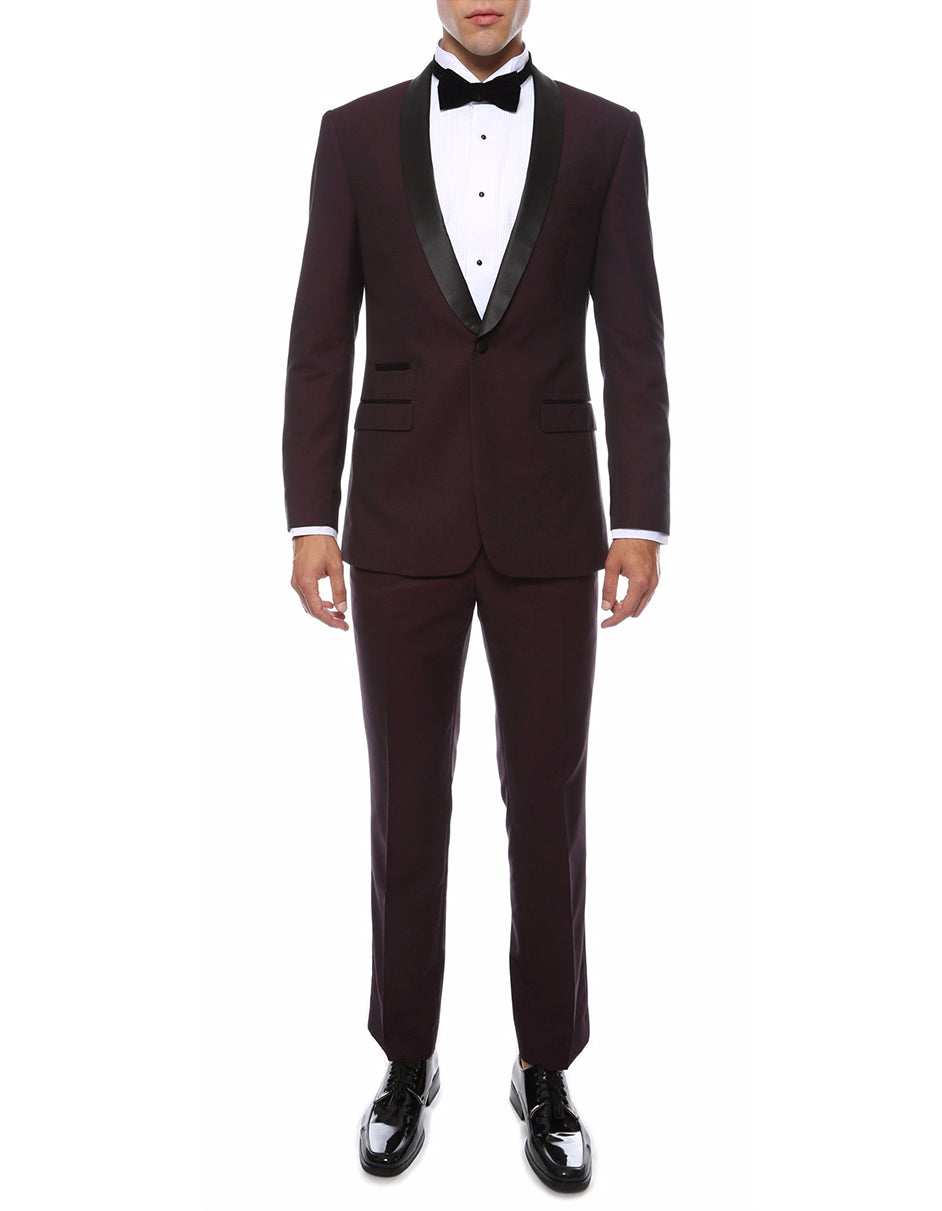 Mensusa Mens Skinny Fit Shawl Prom Tuxedo in Burgundy — MensUSA