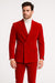 Mens Slim Fit Red Velvet Double Breasted Suit with Peak Lapel – Formal Tuxedo Style