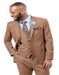 Men's Solid Light Brown - Mocha - Carmel Verk Dark Tan 3 Pieces Vested Suit