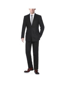Mens Solid Pattern Black   Classic Fit Linen Suit