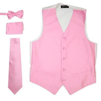 Men's Solid Pink V Neck 4PC Big and Tall Waistcoat