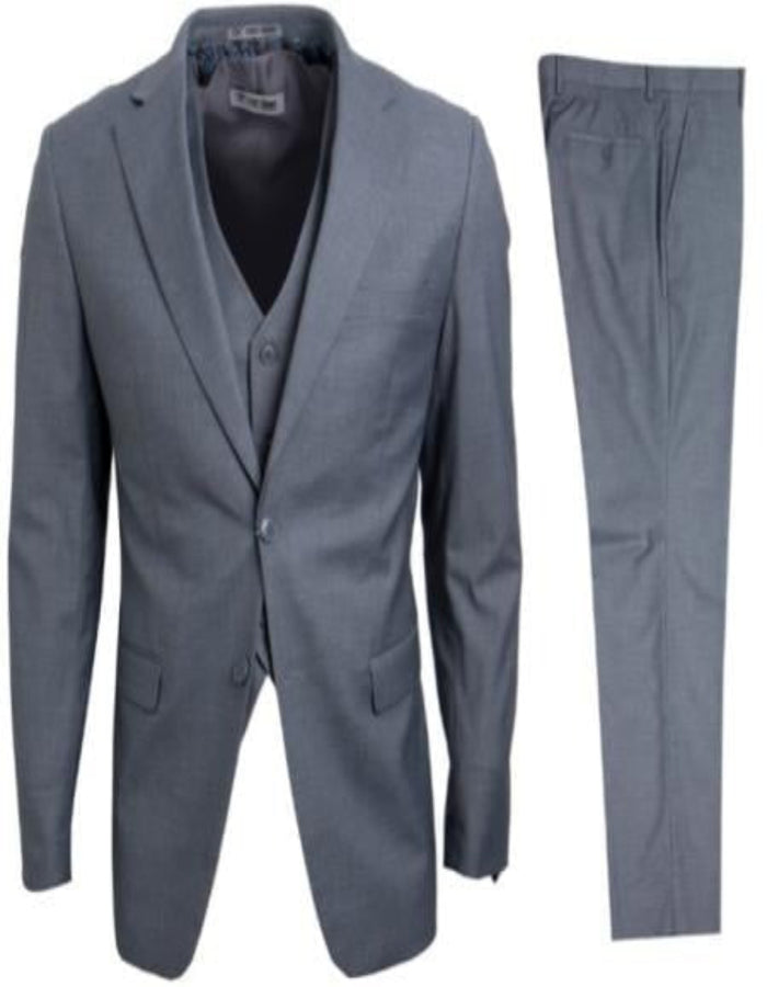 Mens Stacy Adams Suit - Designer Suit - 3 Piece Suit - Vested Suit - Flat Front Pant-Modern Fit Suits Medium Grey Suit