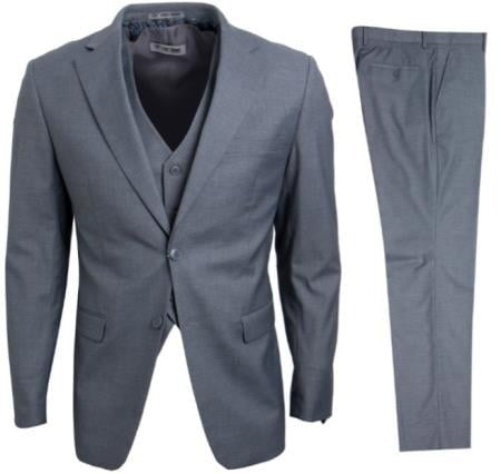 Mens Stacy Adams Suits - Designer Suit - 3 Piece Suit - Vested Suit - Flat Front Pant-Modern Fit Suit Medium Grey Suit