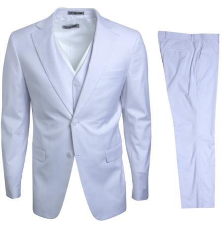 Mens Stacy Adams Suits - Designer Suit - 3 Piece Suit - Vested Suit - Flat Front Pant- Modern Fit White Suit