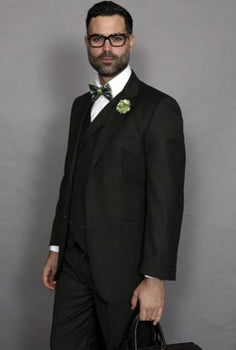 Mens Statement Suit Confidence Men'S Italian Olive Double Breasted Vest 3 Piece Wool Suit With Pleated Pant