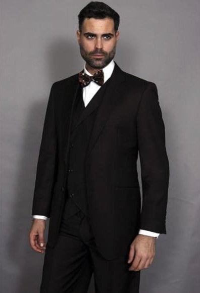 Mens Statement Suit Confidence Men's 3 Piece Italian Style Wool Brown Double Breasted Vest Suit