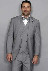 Mens Statement Suit Confidence Men's Italian Style Wool 3 Piece Double Breasted Vest Grey Suit