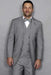 Mens Statement Suit Confidence Men's Italian Style Wool  3 Piece Double Breasted Vest Grey Suit