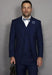 Mens Statement Suit Confidence Men's Sapphire Blue 3 Piece Italian Style Wool Double Breasted Vest Suit