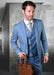 Men's Suit Ticket Pocket - 3 Pocket Steel Blue Suit with Double Breasted Vest