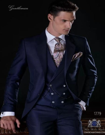 Mens Suit With Double Breasted Vest 100% - Big Peak Lapel Tom Ford Style! - 100% Percent Wool Fabric Suits - Worsted Wool Business Suit