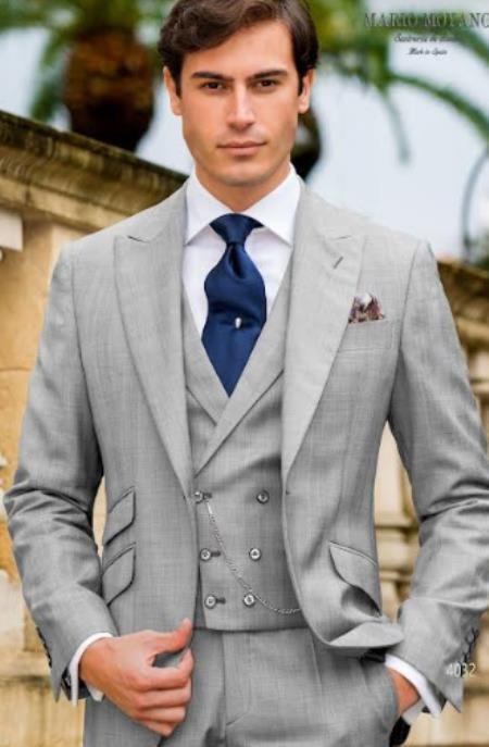 Mens Suit With Double Breasted Vest 100% - Big Peak Lapel Tom Ford Style!