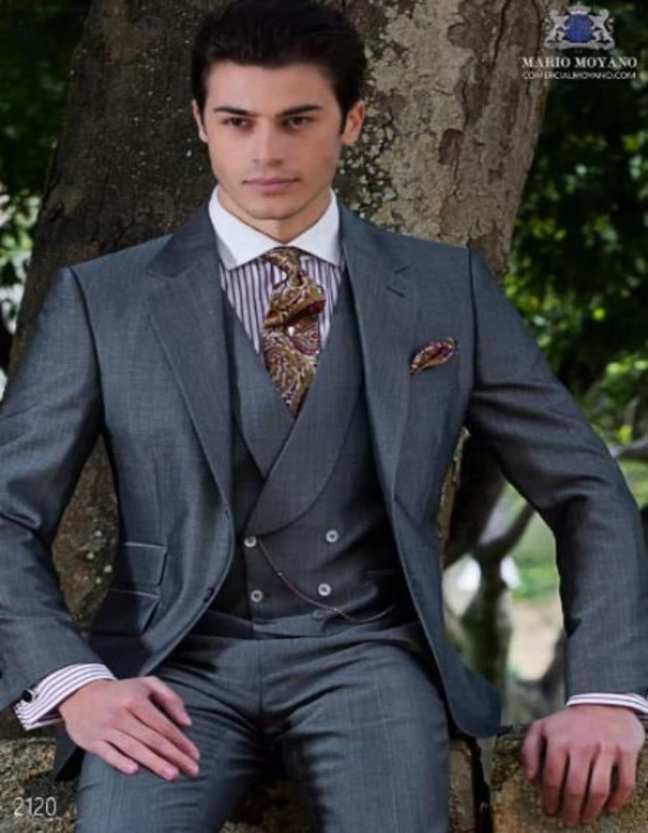 Mens Suits With Double Breasted Vest 100% - Big Peak Lapels Tom Ford Style! - 100% Percent Wool Fabric Suit - Worsted Wool Business Suit