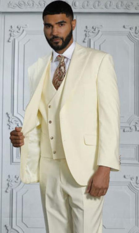 Men's Peak Lapel Costume Outfit Male Attire Cream Suit main image 0