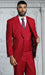 Mens Suits With Double Breasted Vest - Ruby Red Peak Lapel Suits - Ticket Pocket - With Gold Buttons - Slim Fitted