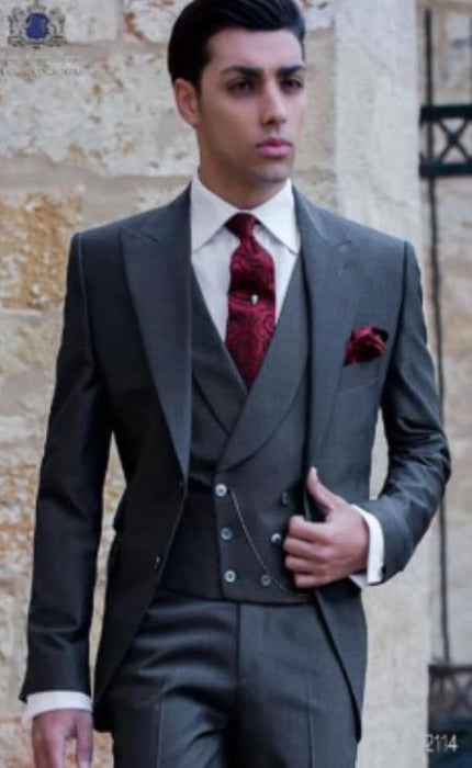 Mens Suits with Double Breasted Vest - Single Button Peak Lapel Grey Suits