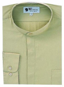 Oriental Mao Chines Style No Collar Men's Dress Preacher Round Style Shirts with Mandarin Collar Tan,Red Collarless Dress Shirt