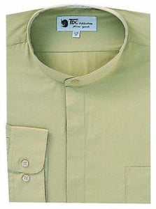 Oriental Mao Chines Style No Collar Men's Dress Preacher Round Style Shirts with Mandarin Collar Tan,Red Collarless Dress Shirt